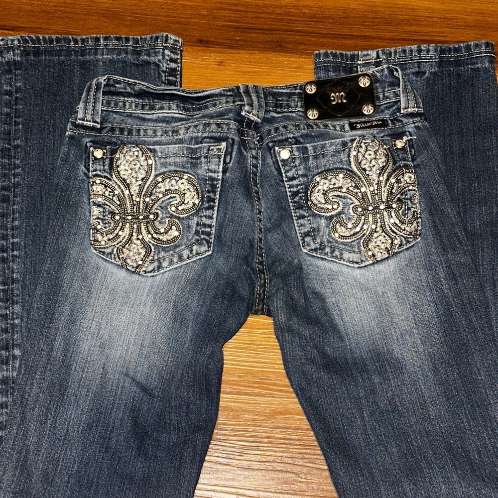Miss Me Dark Blue Boot Cut Jeans with Silver Accents